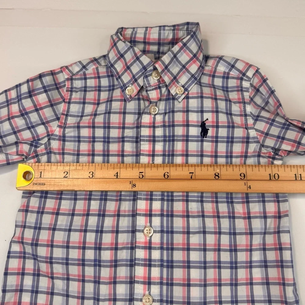 Ralph Lauren Baby Shirt Boy's Size 9M Cotton White Plaid Easter Plaid Button Up